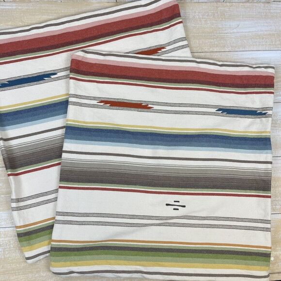 2 POTTERY BARN Large Striped CONTEMPORARY SOUTHWEST PILLOW Covers Appr. 23”x22"